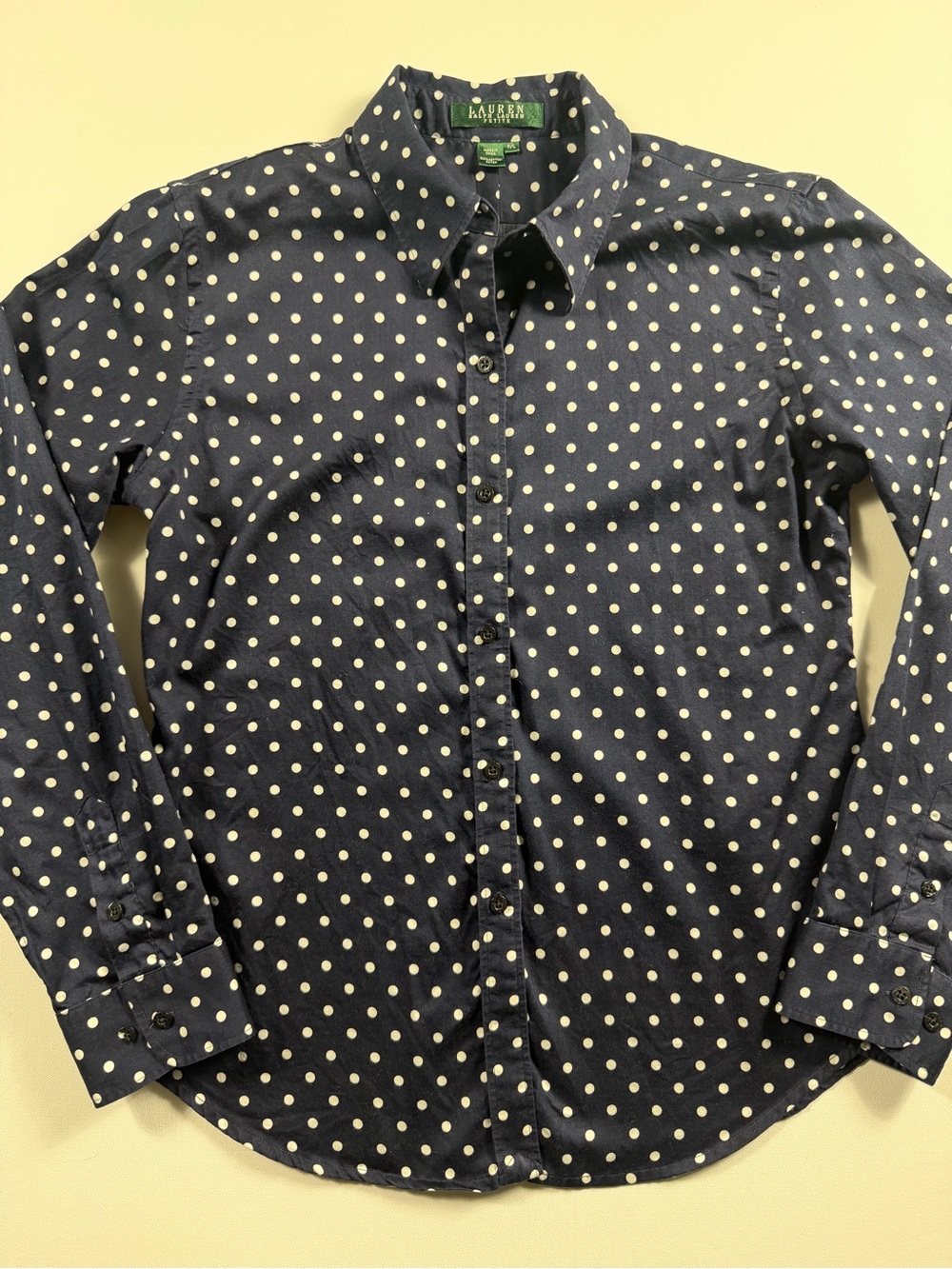 Lauren Ralph Lauren Petite Large Navy Polka Dot Cotton Button Down Shirt P/L